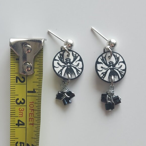 Black and white dark fairy goth earrings - Picture 3 of 9